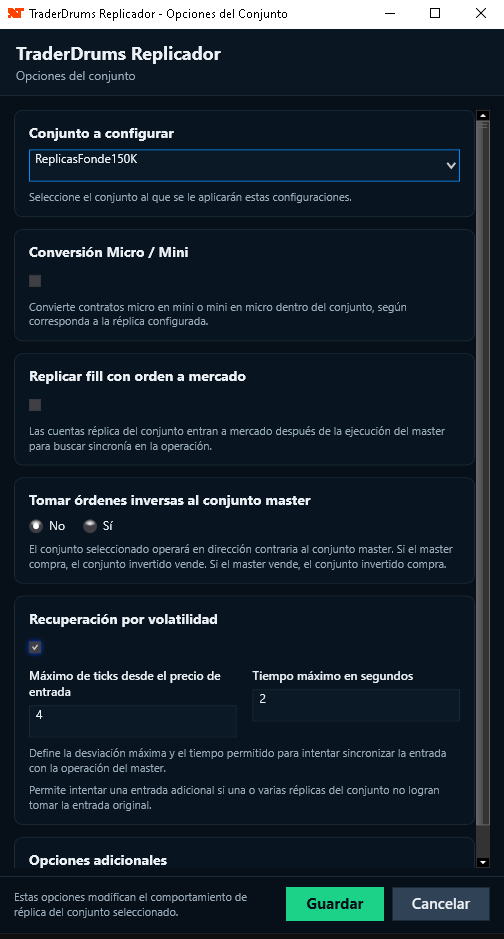Configuración de opciones
